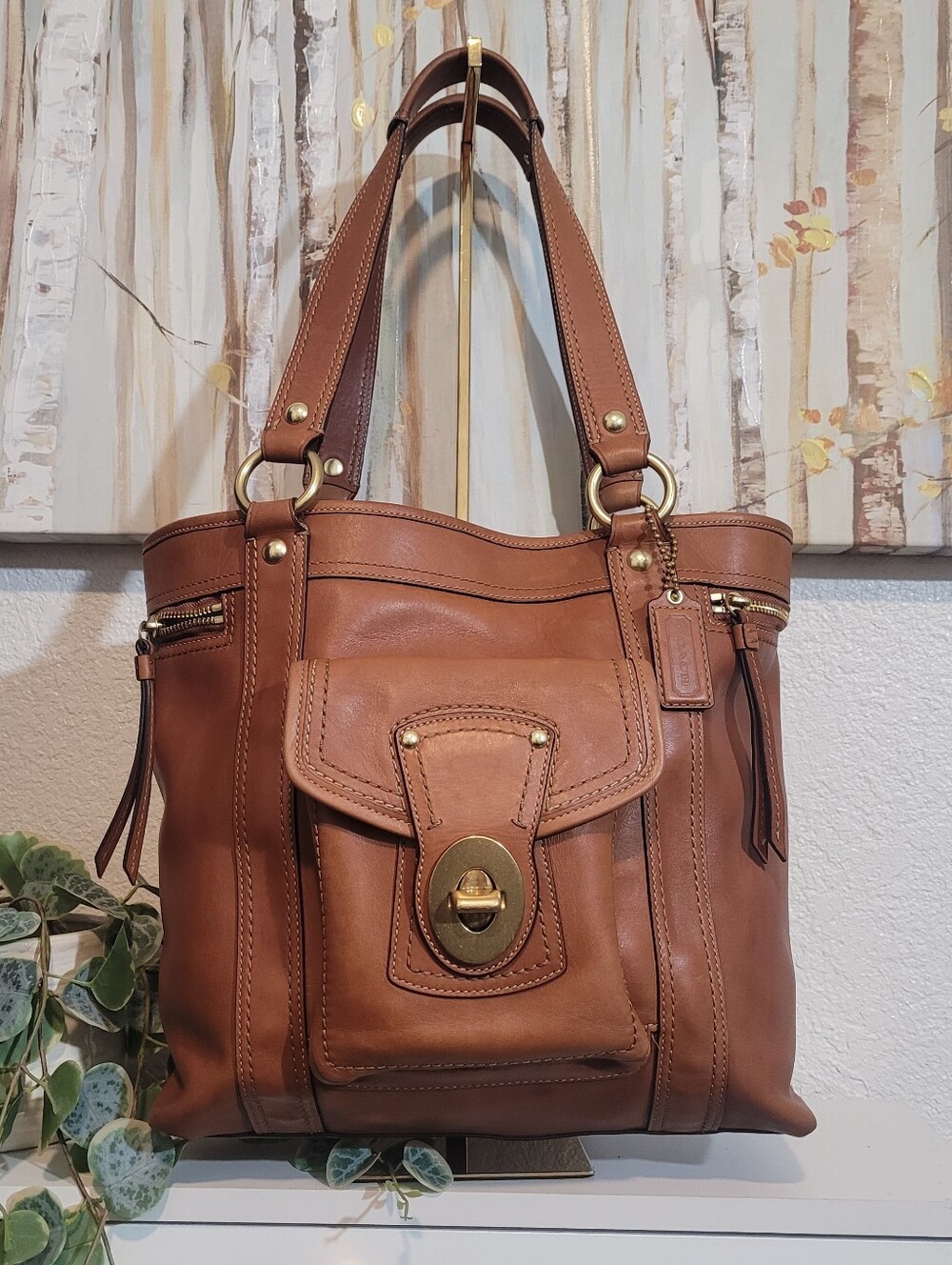 Coach 65th Anniversary Cognac Legacy Front Pocket Turnlock Tote Leather  Handbag